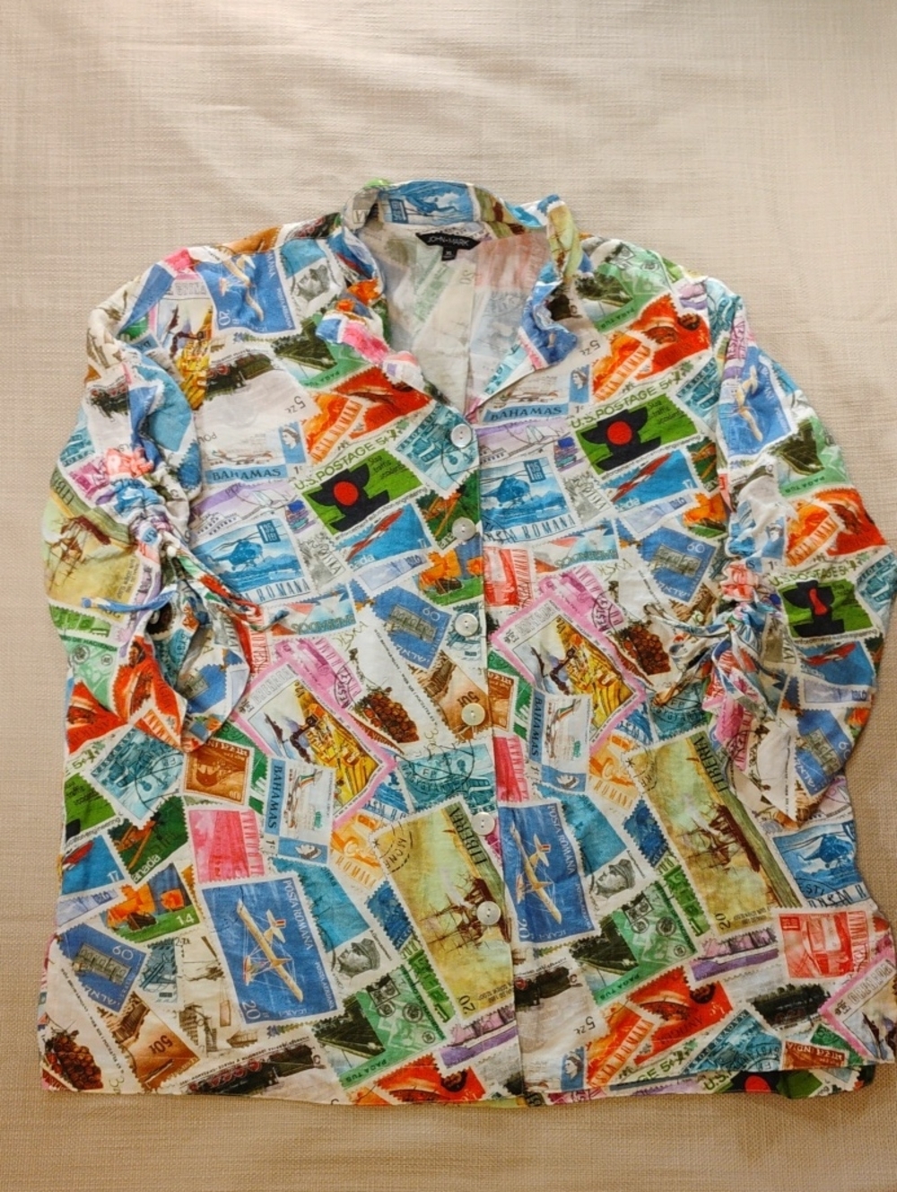 John Mark Multi-Color Postage Stamp Print Button-Down Shirt